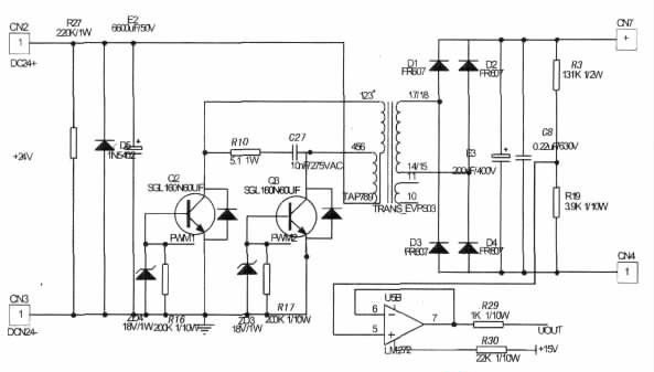 圖2 推挽變壓器簡化后的主電路圖