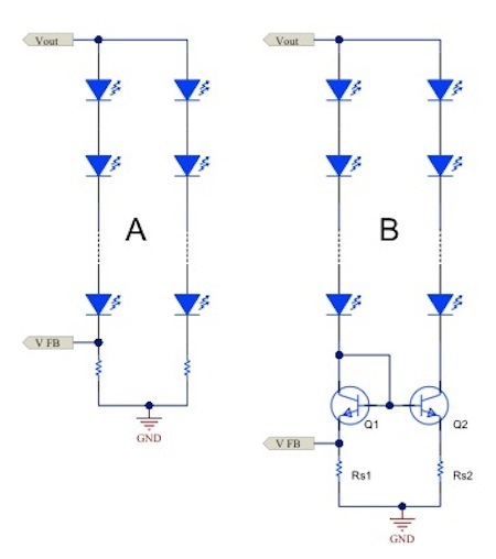 .電流鏡 (B) 可針對簡單電阻器電流調節 (A) 提供各種優勢