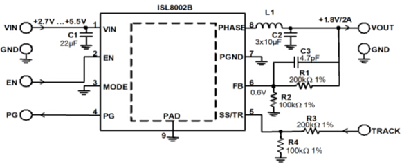  ISL8002B的典型應(yīng)用原理圖