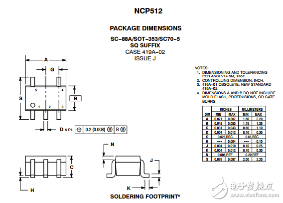 80毫安CMOS Low Iq電壓調節器NCP512SQ25T2G