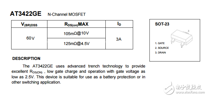AT3422GEN溝道增強型網絡場效晶體管