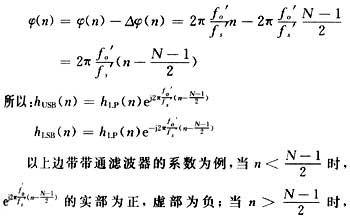 為使帶通濾波器的系數(shù)對稱，我們將帶通濾波器的系數(shù)附加一個(gè)相位△φ(n)