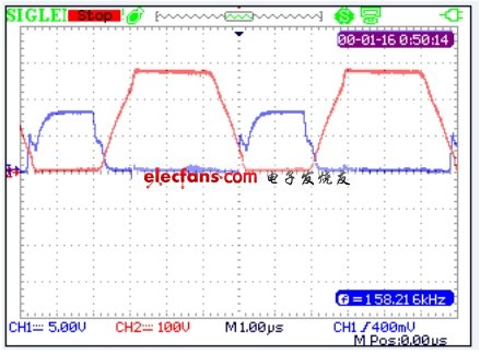 Vgs，Vds測量波形（SHS1000系列隔離示波表測量）。(電子系統設計)