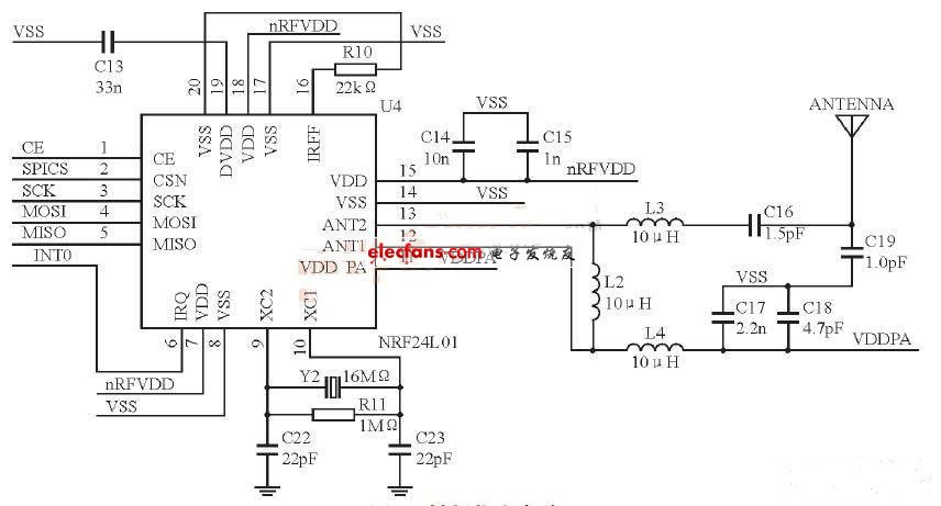 nRF24L01組成的射頻收發電路