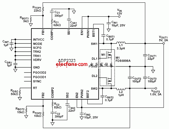 ADP2323級(jí)聯(lián)應(yīng)用電路圖