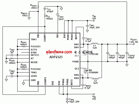 ADP2323并聯(lián)單輸出應(yīng)用電路圖