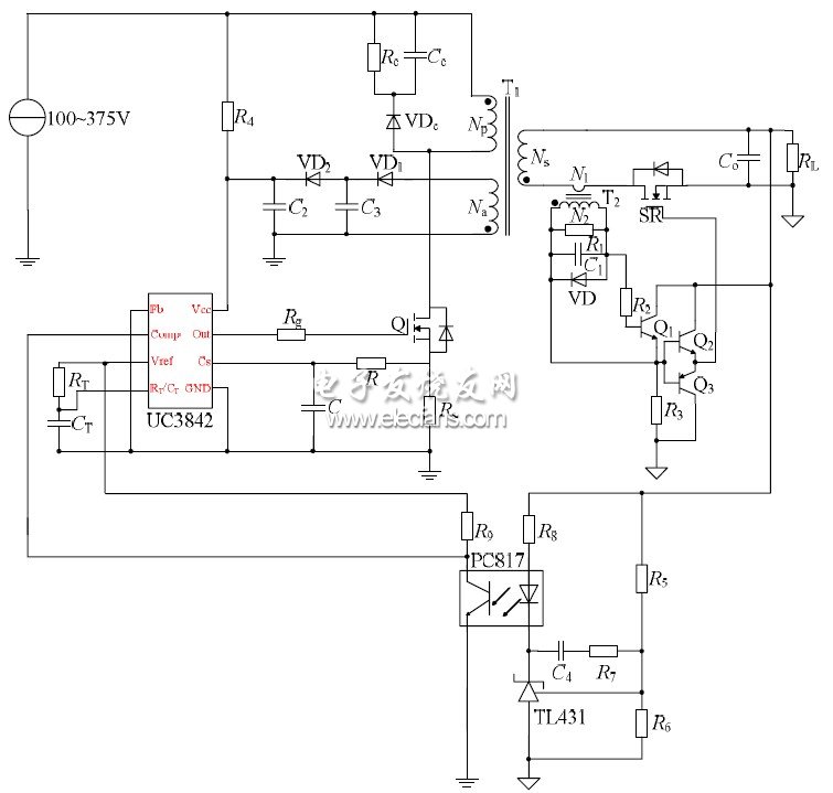 圖3 同步整流反激變換器電路