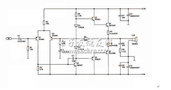 簡易晶體管OCL功放電路圖