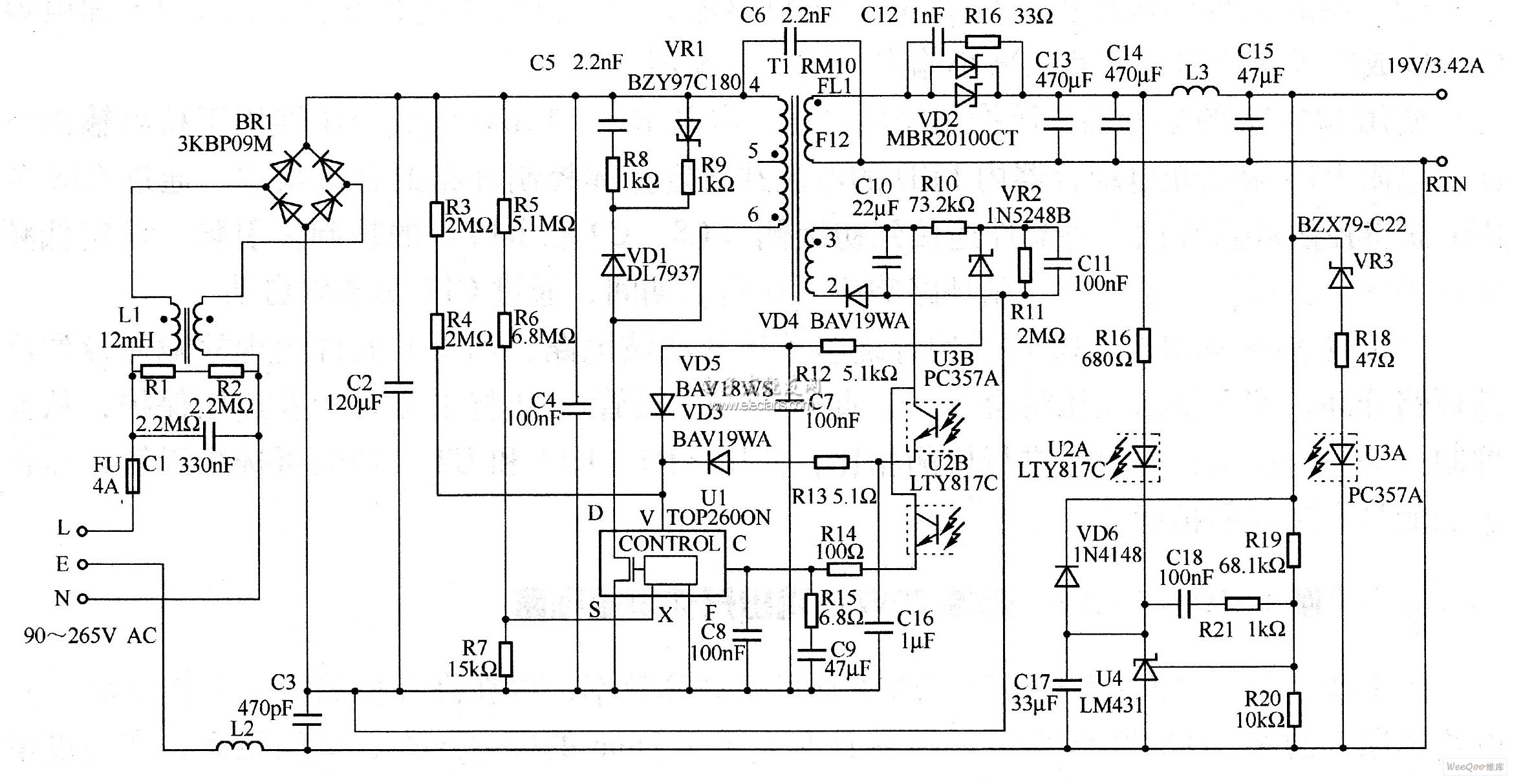 65W/19V 輸出開關電源電路圖