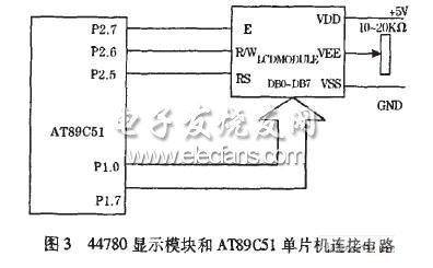 44780顯示模塊和AT89C51單片機連接電路