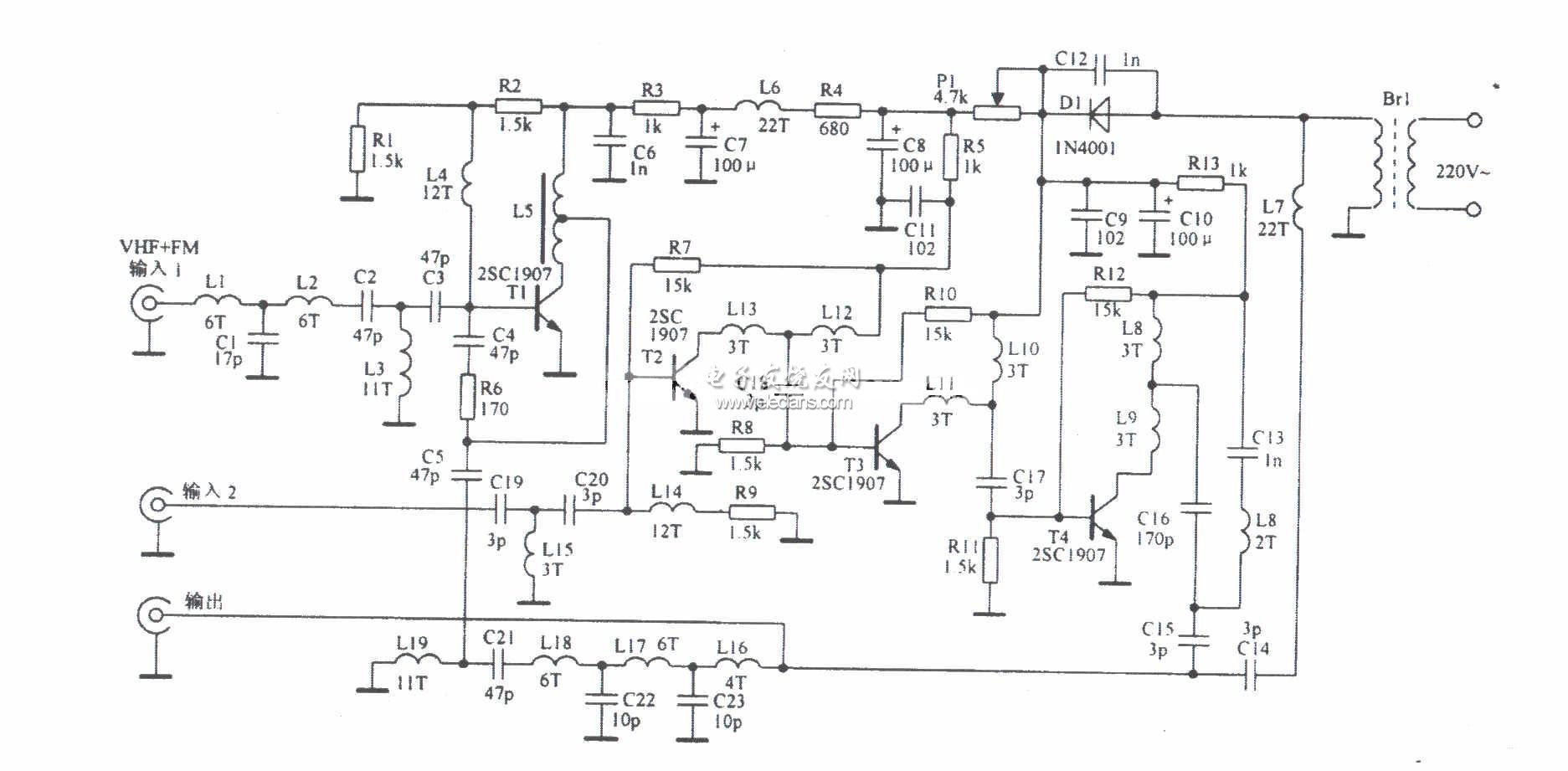 改進(jìn)型托勒斯全頻道天線放大電路圖