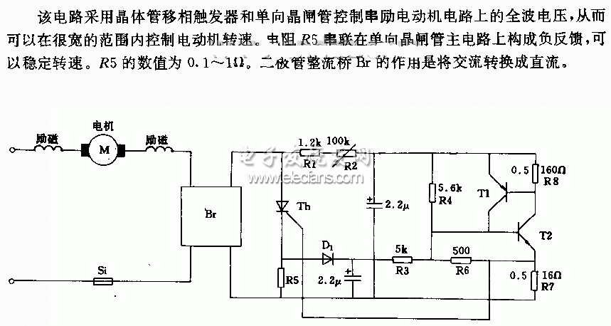 串勵電動機的全波控制電路原理圖