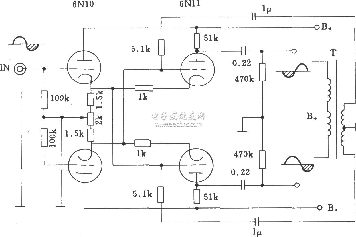 電子管交叉平衡式倒相電路