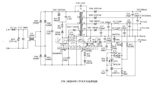 33W的PVR開關電源電路