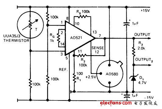 AD521構(gòu)成的獨(dú)立信號電路