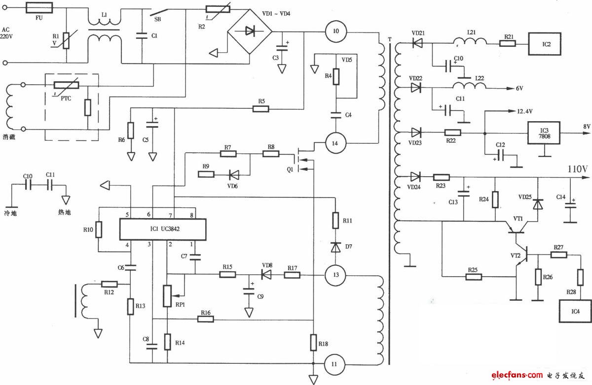 聯(lián)想LX-PL4C2型彩色顯示器開關(guān)電源電路