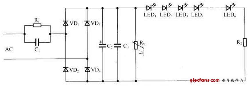 壓敏電阻構(gòu)成的LED驅(qū)動(dòng)電路