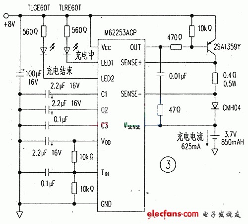 基于M62253AGP的鋰離子電池充電電路