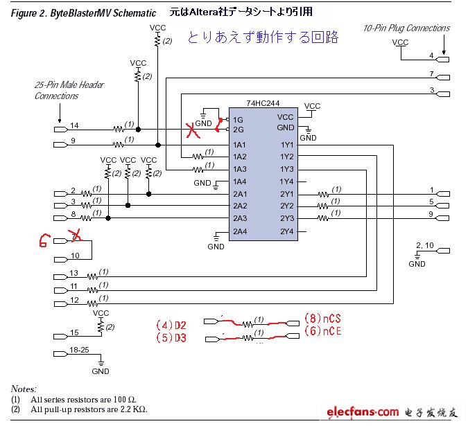 單片hc244的ByteBlasterII下載電纜的成功使用