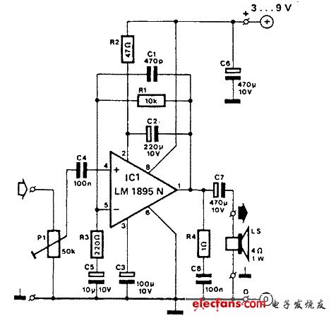 LM1895N構(gòu)成的迷你放大器原理圖