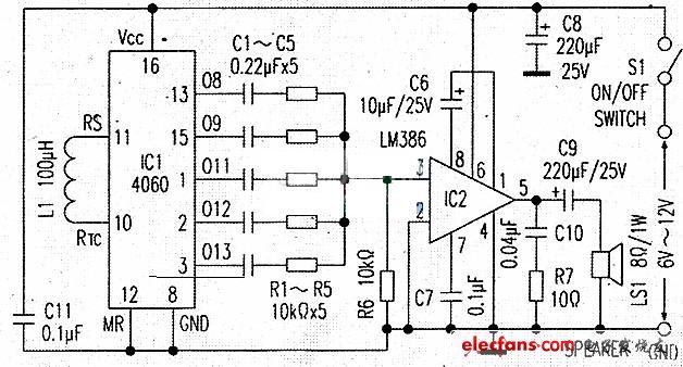 CD4060多音調電子汽笛電路