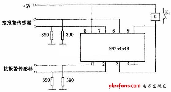 SN75454B構成的四路報警器電路