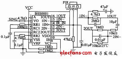 圖2 體熱紅外感應電路