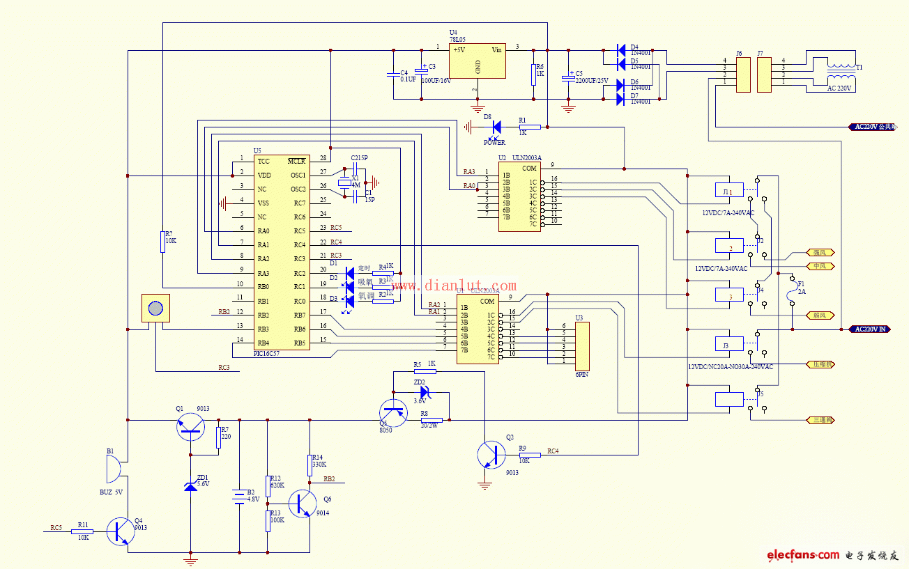 PIC16C57構(gòu)成的吸氧機(jī)電路