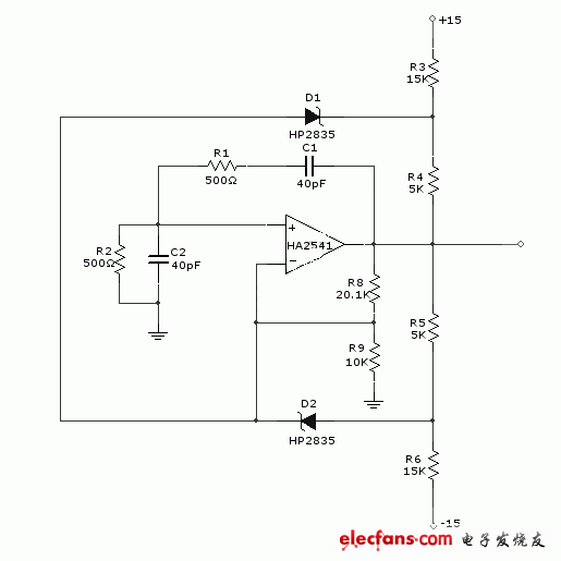 使用HA2541放大器的維氏電橋(Wien-Bridge)振蕩器電路