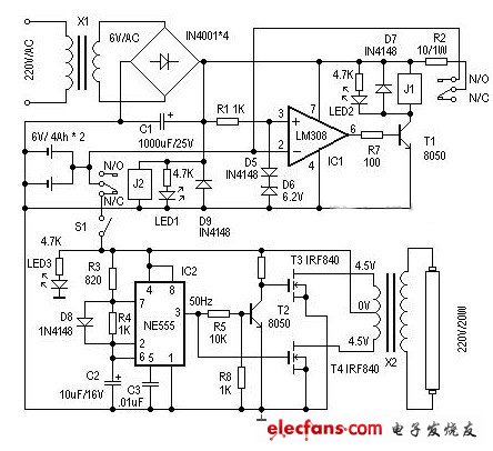 NE555消防應(yīng)急燈電路圖