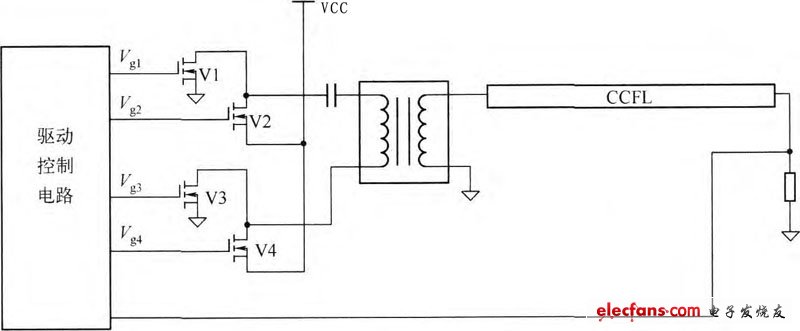 采用兩只N溝道和兩只P溝道場效應管的全橋驅動電路