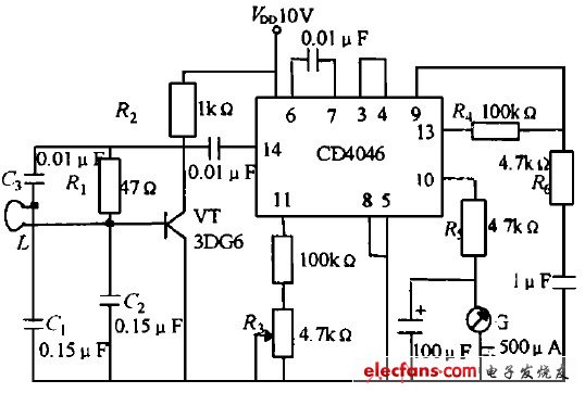 CD4046構成的金屬探測儀電路