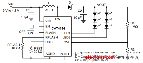 CAT4134專用LED驅動器典型應用電路圖