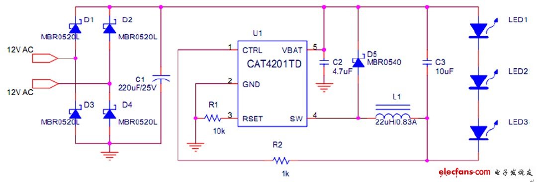 CAT4201構成的MR16 LED燈電路