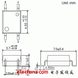 加強絕緣類輕薄通用晶體管耦合器輪廓說明圖: TLP184,  TLP185.