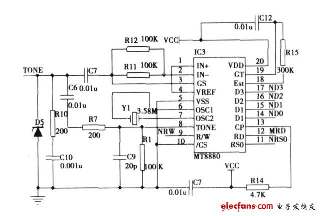 圖7 DTMF信號(hào)的收發(fā)電路