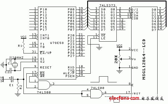 MGLS12864 與W78E58 接口圖