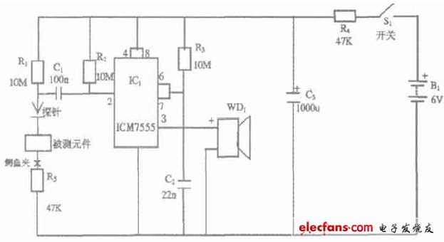 以555定時器構成的單穩態觸發器為基礎的測試電路