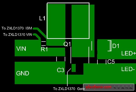 圖6:ZXLD1370升壓LED驅動器的PCB布局示例。