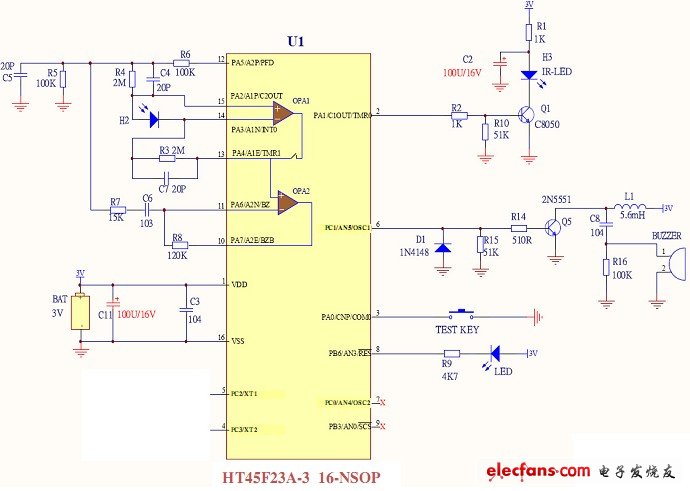 獨立型煙霧警報器設計硬件電路圖