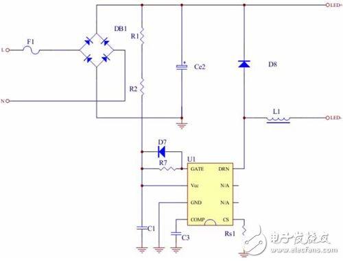 全閉環非隔離降壓恒流18W LED日光燈驅動電源示意圖