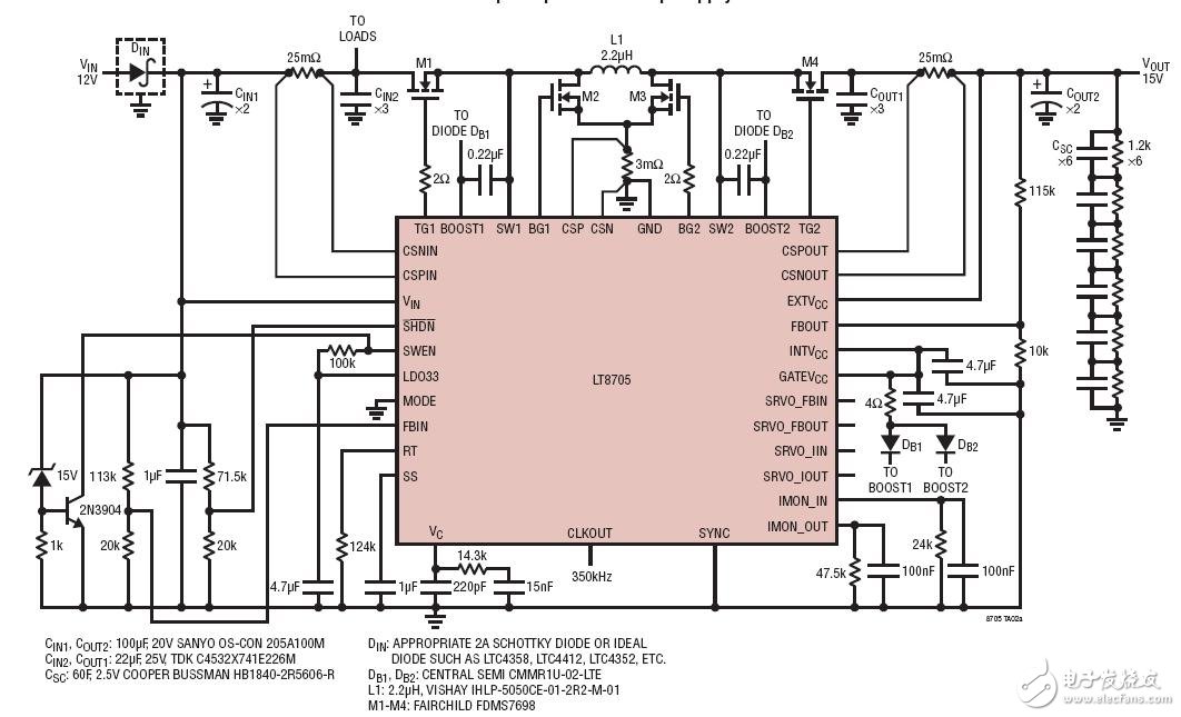 Bi-Directional Buck-Boost Supercapacitor Backup Supply雙向降壓-升壓型超級電容器后備電源電路圖