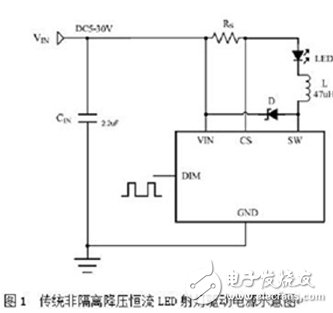 傳統非隔離降壓恒流LED射燈驅動電源示意圖