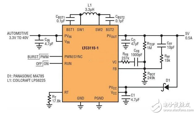 能應對冷車發動情況的 5V、2MHz 汽車電源