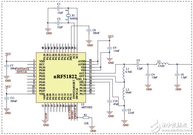 圖3 nRF51822電路圖