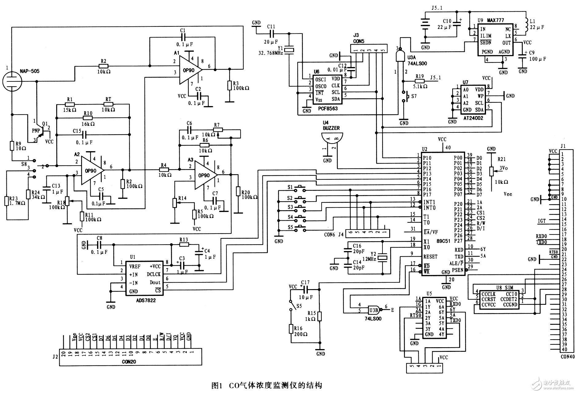 TC35型無線氣體測試系統硬件電路