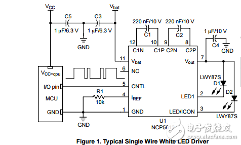 NCP5612型高效超小型最薄白光LED驅動器