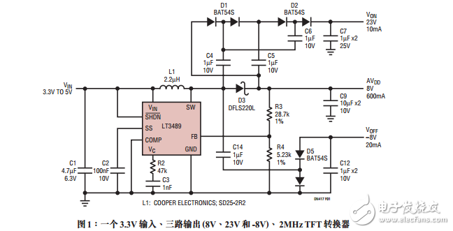 三路輸出穩壓器來驅動大型TFT-LCD顯示器