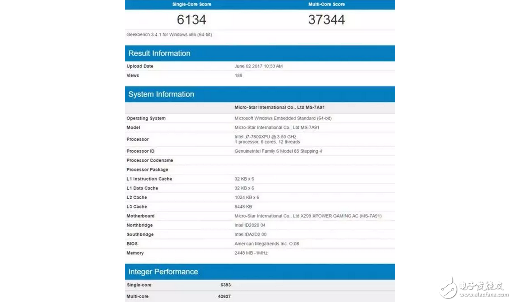 英特爾Skylake X處理器現(xiàn)身跑分庫：對比AMD Ryzen處理器結(jié)果有點(diǎn)