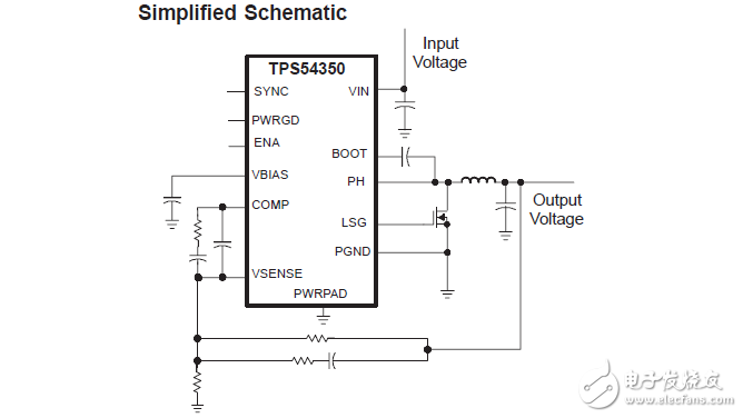 TPS54350輸出電流同步集成高側(cè)降壓型pwm變換器